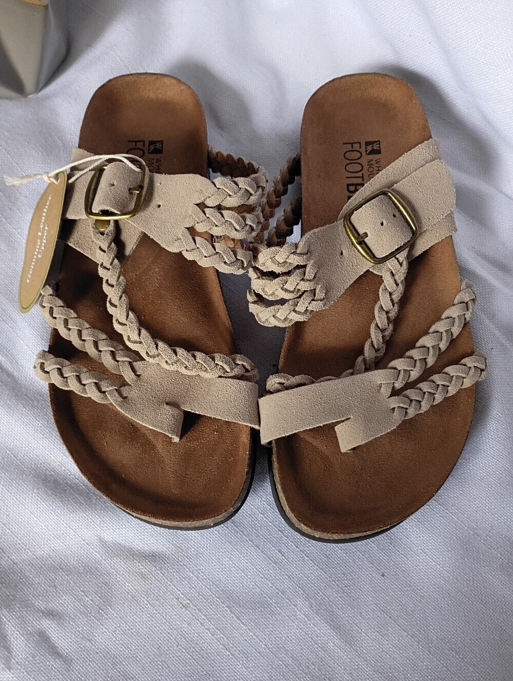 White Mountain Women's Footbed Braided Strap Sandals in Beige Size 5M Slide